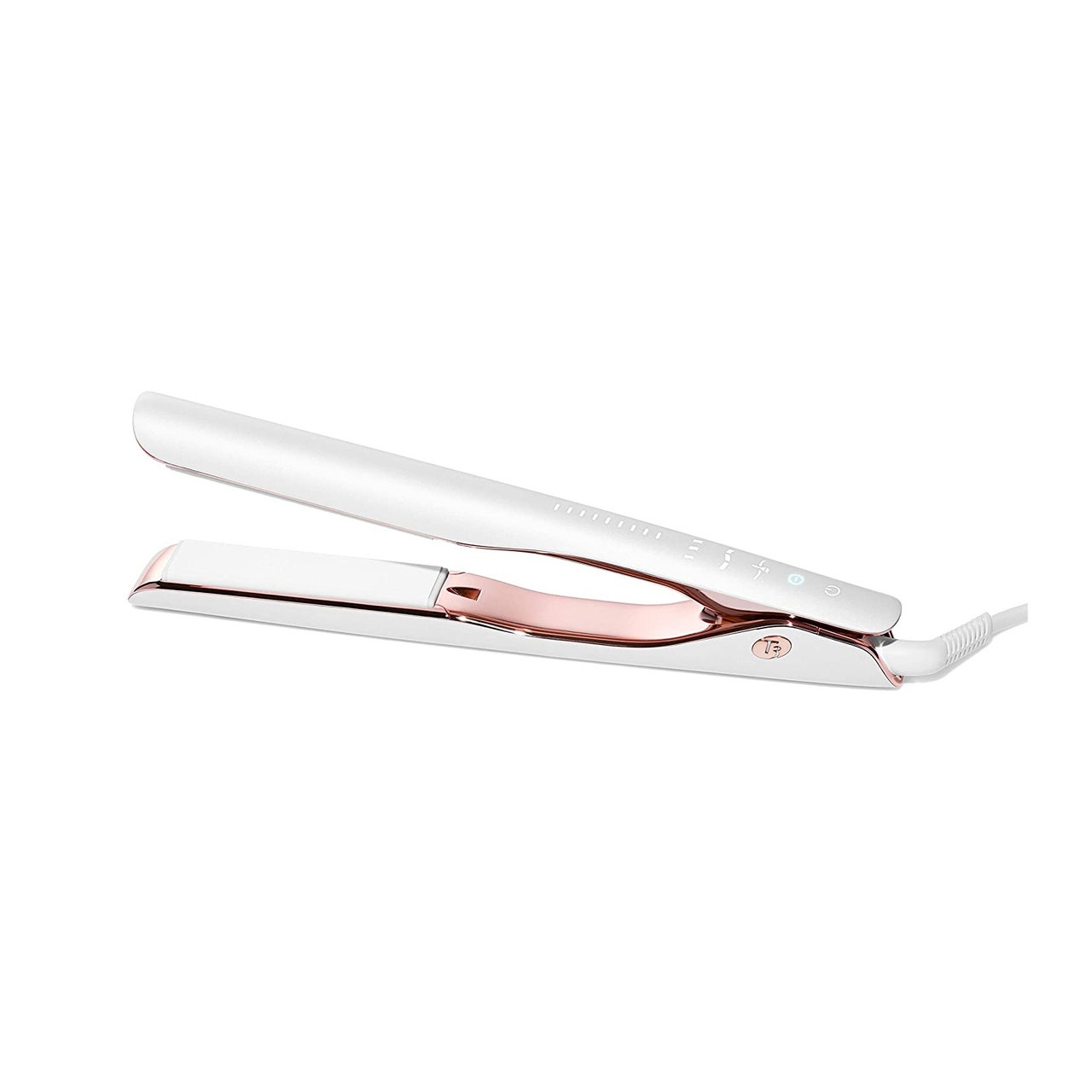 T3 Lucea ID Digital Ceramic Flat Iron white and rose gold flat iron on white background