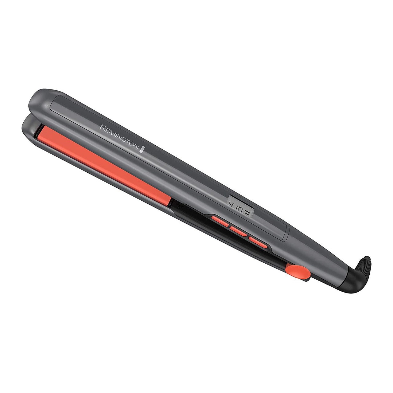 Remington Anti-Static Flat Iron with Floating Ceramic Plates dark gray and orange flat iron on white background