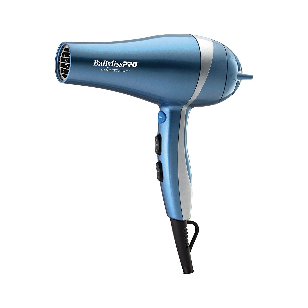 BaBylissPRO Nano Titanium Hair Dryer blue blow dryer on white background