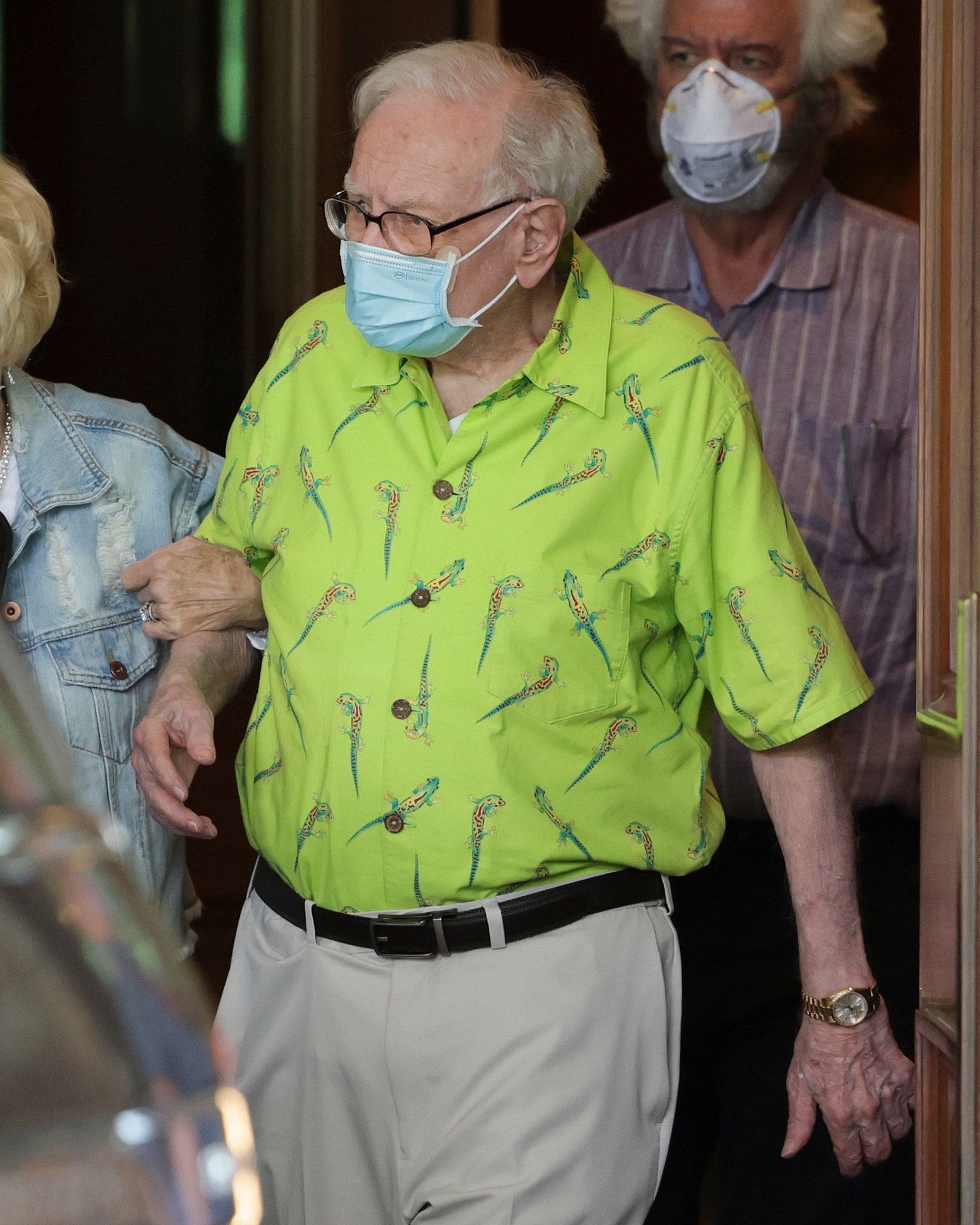 Warren Buffett CEO of Berkshire Hathaway and his wife Astrid Monks arrive at the Sun Valley Resort