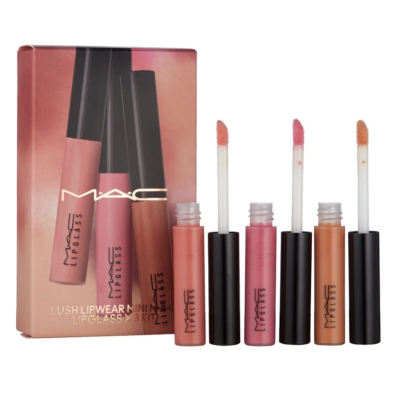 MAC Cosmetics Mini Lipglass Lip Gloss Set on white background