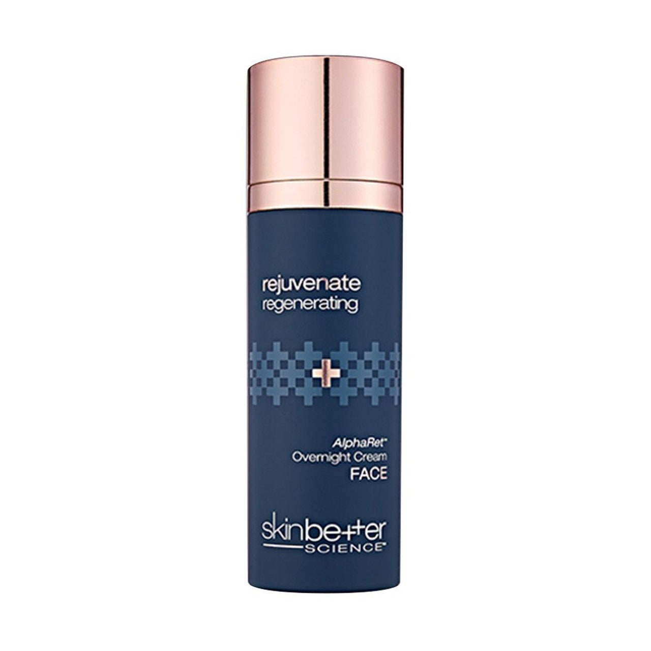 SkinBetter Science AlphaRet Overnight Cream navy bottle with rose gold cap on white background