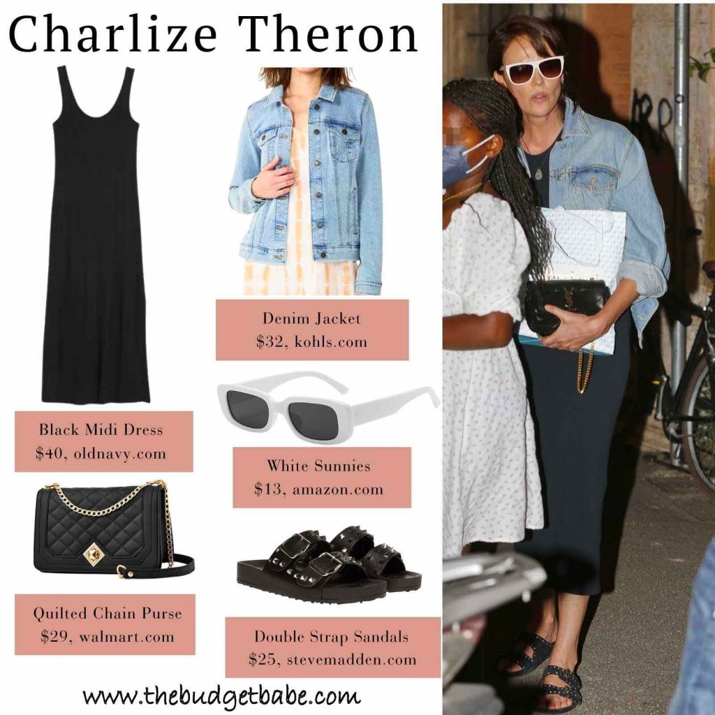 Charlize Theron Midi Dress and Denim Jacket Look for Less