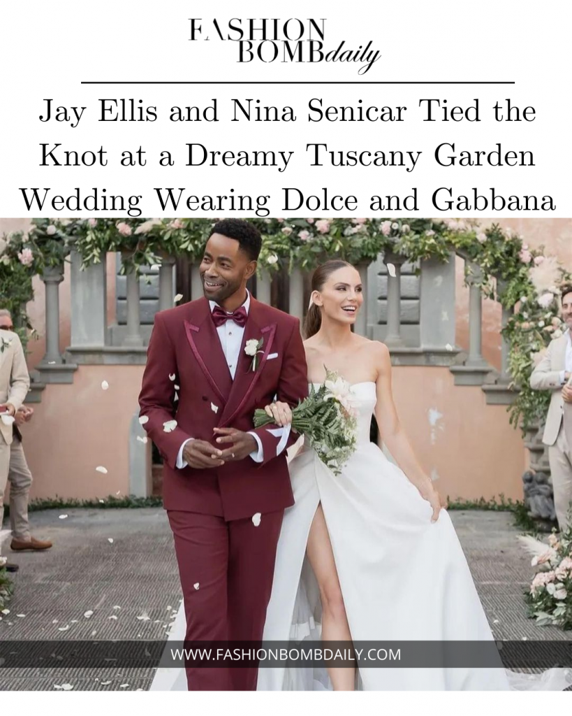 Jay Ellis and Nina Senicar Tied the Knot at a Dreamy Tuscany Garden Wedding Wearing Dolce and Gabbana