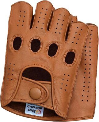 Riparo Men’s Leather Fingerless Half-Finger Motorcycle Gloves