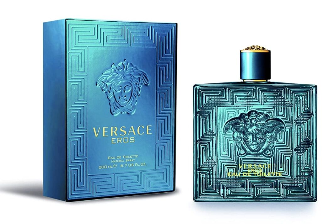 bottle and box of Versace Eros