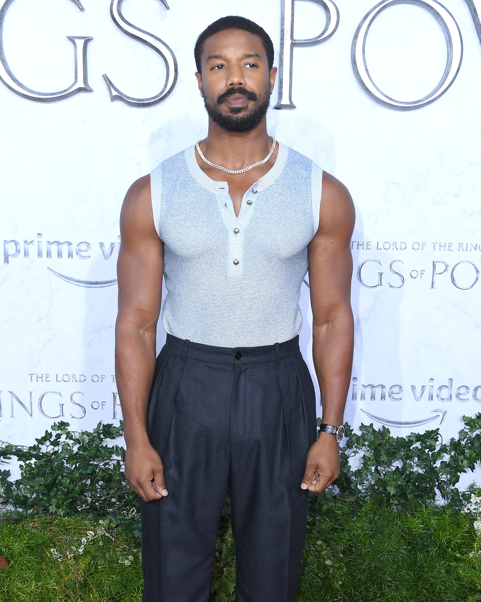 Michael B. Jordanarrives at the Los Angeles Premiere Of Amazon Prime Video's The Lord Of The Rings The Rings Of Power