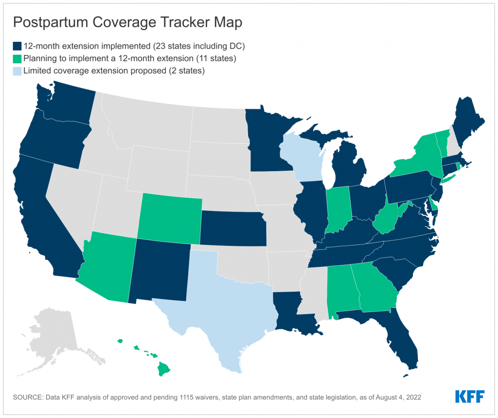 As 2022 Legislative Sessions End, Most States Are Adopting New Option to Extend Medicaid Postpartum Coverage