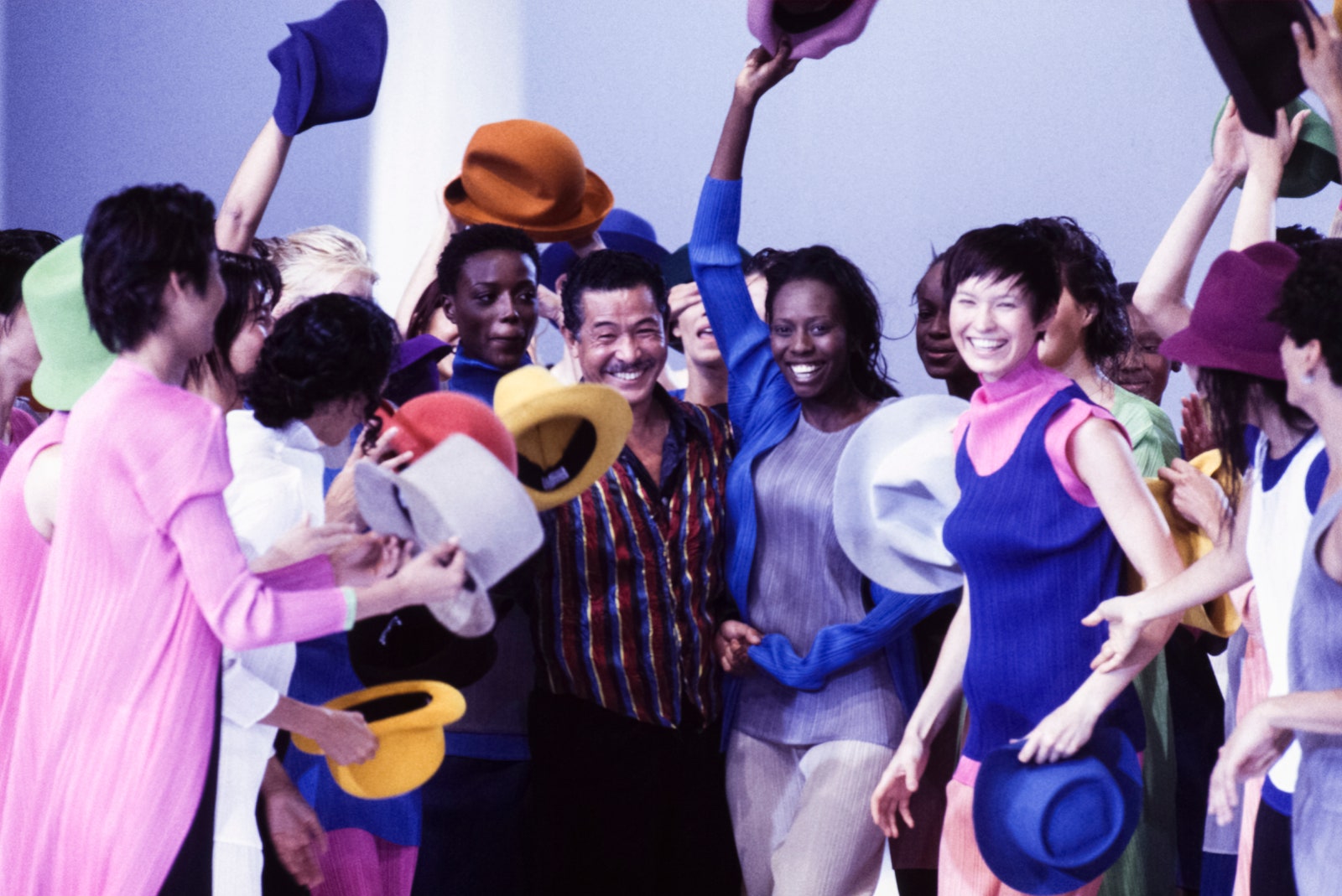 Issey Miyake takes his bow at his SpringSummer 1994 runway show in Paris.