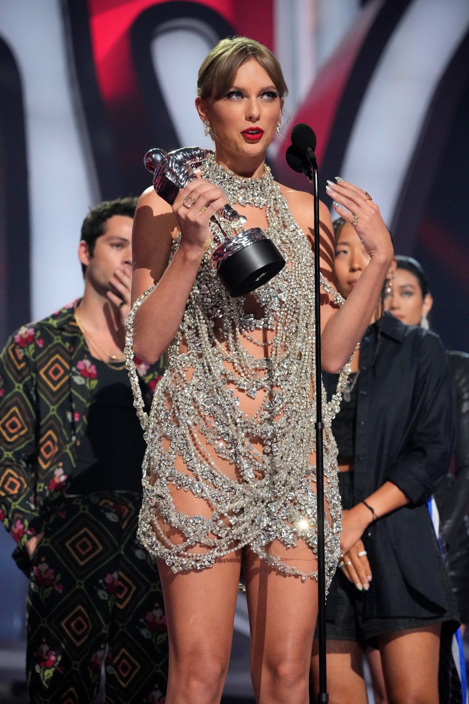 Taylor Swift accepts the Video of the Year award onstage at the 2022 MTV VMAs at Prudential Center on August 28 2022 in...