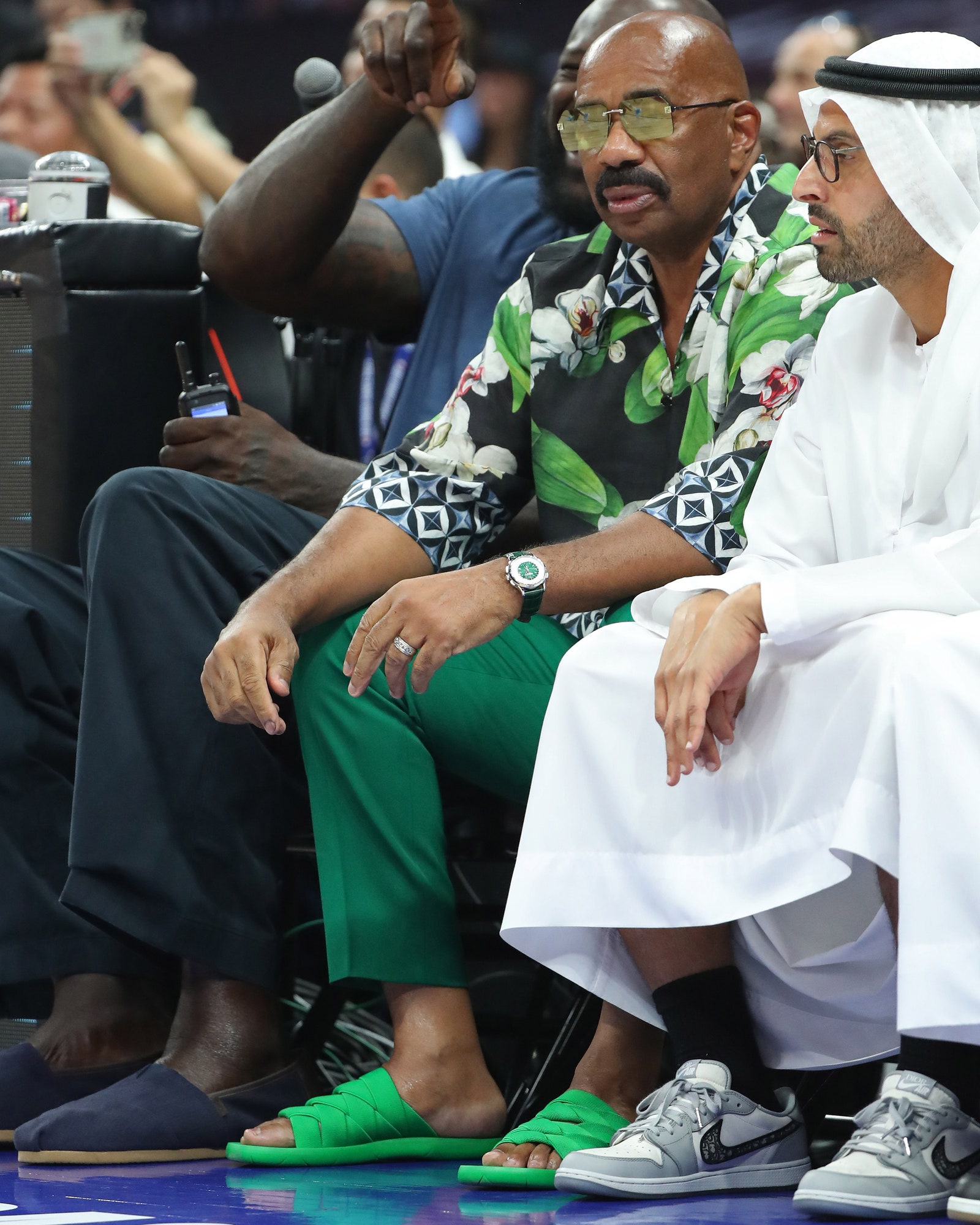 Steve Harvey attends the game between Milwaukee Bucks and the Atlanta Hawks as part of 2022 NBA Abu Dhabi Games at...