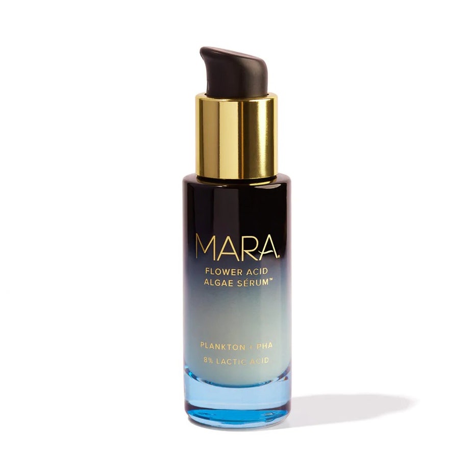 Mara Plankton + PHA Flower Acid Algae Serum dark blue gradient bottle with blue and gold pump cap on white background