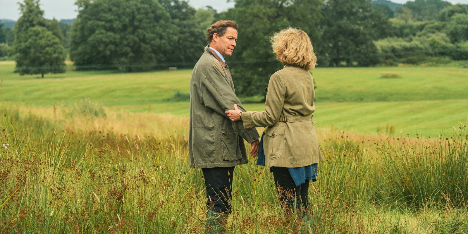 Dominic West as Prince Charles and Olivia Williams as Camilla in season five of The Crown.